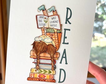 Lámina artística de niña leyendo / Acuarela de 5x7 pulgadas / Regalo para amantes de los libros / Decoración para habitación infantil o aula