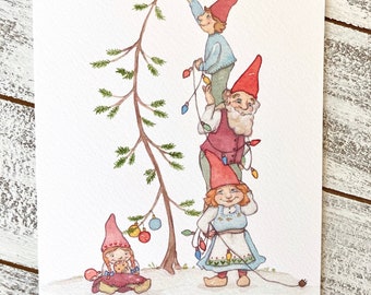 Christmas Gnomes, cute Christmas card, encouraging holiday card, cookie card, Christmas card, Holiday card