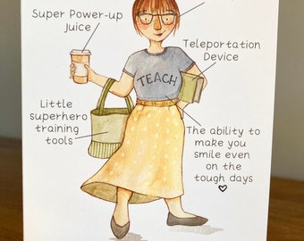 Teacher Appreciation Card- Superhero Teacher, Cute Teacher Card,