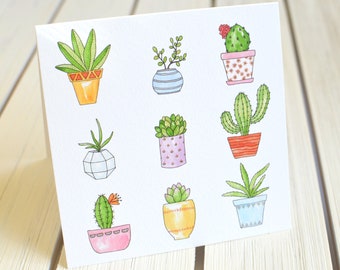 Watercolor Succulent Card Pack, Blank Square Card