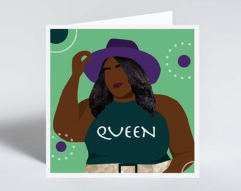 Queen greeting card featuring black women illustration by Leanne Creative. Hand-finished with gems.