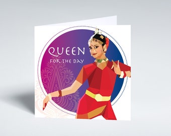 Queen for the Day greeting card featuring an Asian woman. Luxury greeting card for a special day.