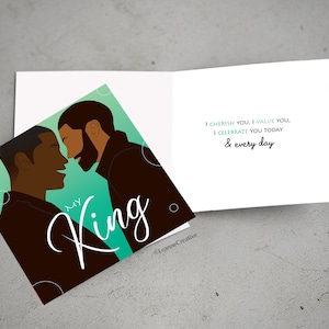 My King greeting card featuring gay couple designed by Leanne Creative. Raising money for UK Black Pride and Stonewall LGBTQ charities image 3