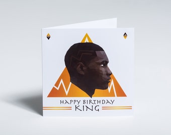 Happy Birthday King greeting card for a teenager, featuring a black boy illustration. Leanne Creative Royalty collection birthday card.