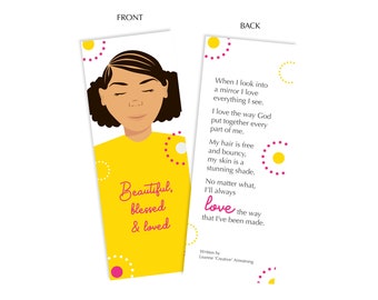 Empowering Poem Bookmark: Black Female Illustration, Gem Accents