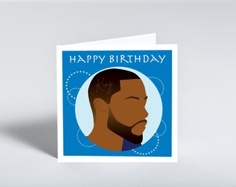 Happy Birthday King greeting card featuring black man portrait with beard by Leanne Creative. Hand-finished with gems.