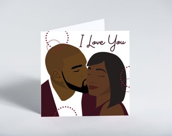 I love you greeting card featuring black couple illustrated by Leanne Creative. Hand-finished with gems
