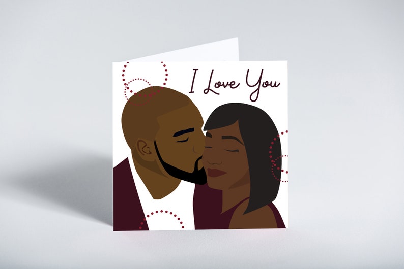 I love you greeting card featuring black couple illustrated by image 1