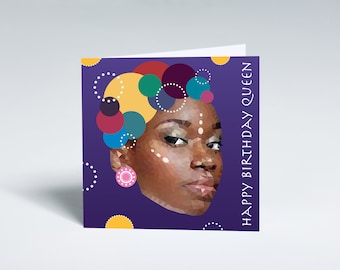 Black Woman Birthday Card | Colorful Headdress, Queen, Gems