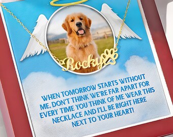 Pet memorial necklace, Pet memorial picture, personalized name, dog cat, pet remembrance, paw with saying and name, Pet Paw Necklace picture