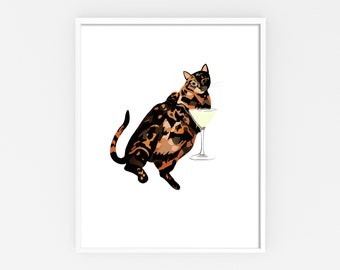 Cocktail Cat Print - Tortie Cat with a Daiquiri