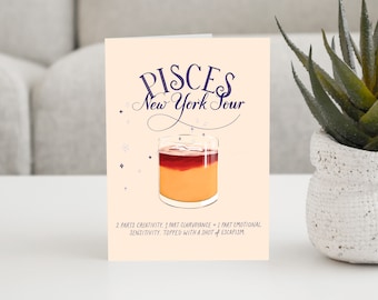 Pisces Birthday Card: New York Sour Cocktail - Funny Birthday Card