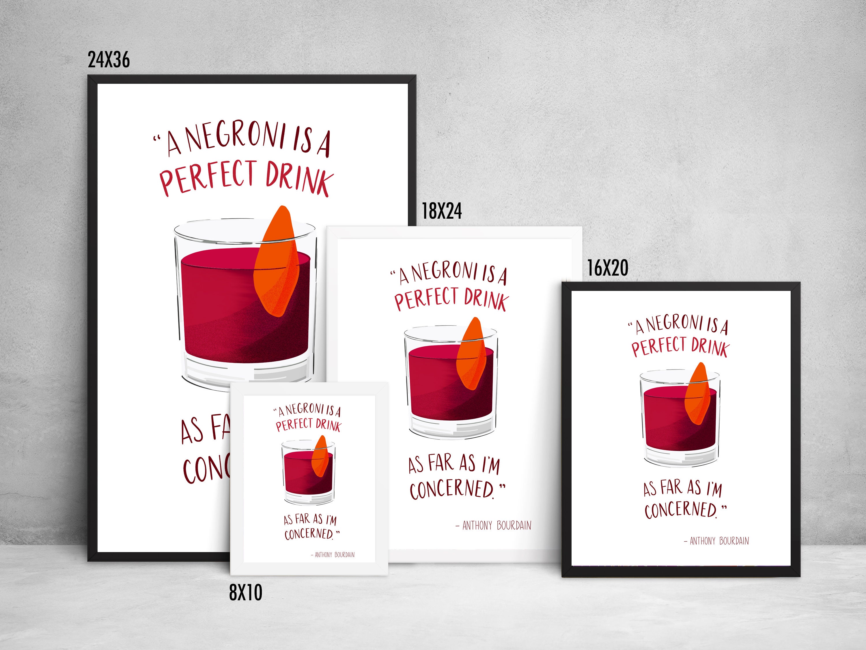 Negroni Drawing With Anthony Bourdain Quote Home Bar Poster | Etsy