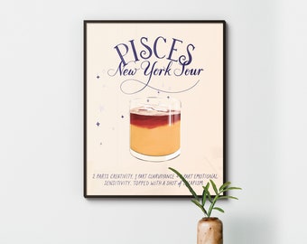 Pisces Cocktail Zodiac Poster: New York Sour