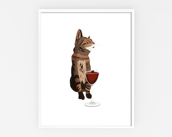 Cocktail Cat Print - Tabby Cat with a Manhattan Cocktail