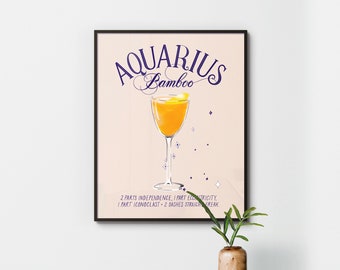 Aquarius Cocktail Zodiac Poster: Bamboo Cocktail