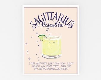 Sagittarius Cocktail Zodiac Poster - Mezcal Margarita Cocktail