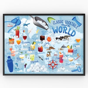Classic Cocktails of the World Drink Map Print