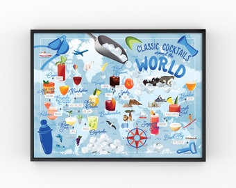 Classic Cocktails of the World Drink Map Print