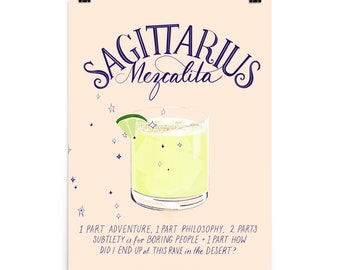 Sagittarius Cocktail Zodiac Poster - Mezcal Margarita Cocktail