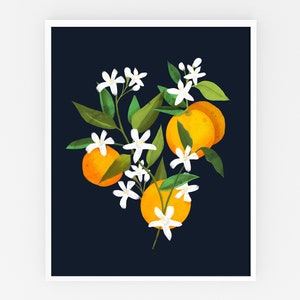Citrus Tree Print - Oranges and Orange Blossoms - Framed Kitchen Art