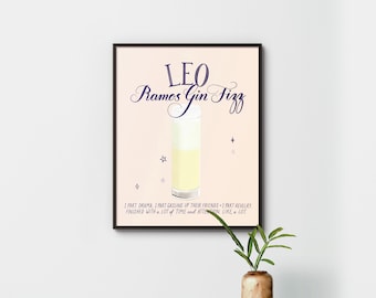 Leo Cocktail Zodiac Poster - Ramos Gin Fizz Cocktail