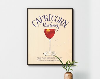 Capricorn Cocktail Zodiac Poster - Martinez Gin Cocktail