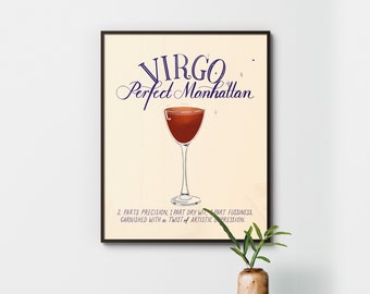 Virgo Cocktail Zodiac Poster - Perfect Manhattan Whiskey Cocktail