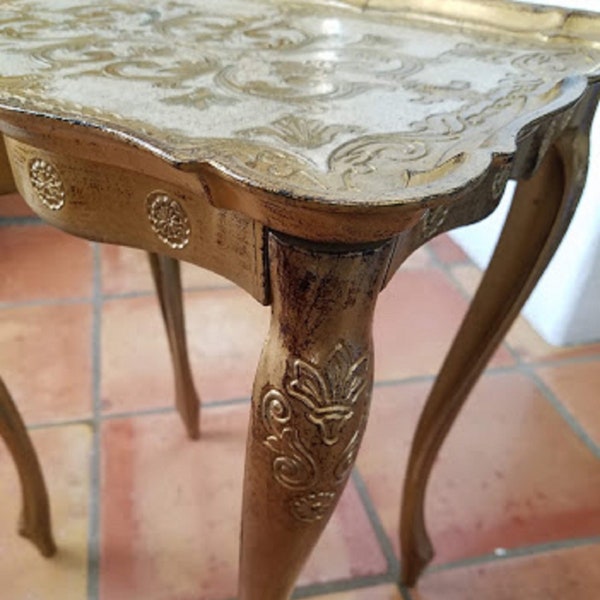 Small Italian Florentine Plastic Table Side End Accent - Made in Florence Italy - Gilded Gold Accent Table