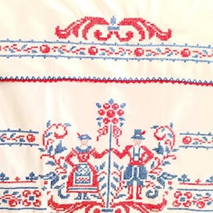 Nordic Vintage Wall Hanging Cross Stitch German Dutch Scandinavian Man Woman 24x27