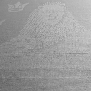 Crowns, Lions, Crest Damask Tablecloth Vintage 60x80 Inch