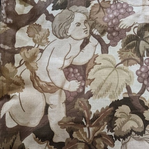Schumacher Cherubs Taupe Fabric Curtain Panel 1980s Rare Schumacher Fabrics~Italian 72in x 54in