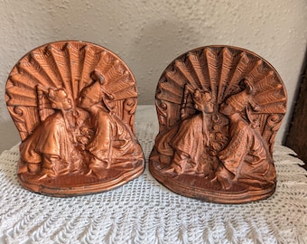 Vintage Bronze Bookend Pair Thai Siam Couple 4 3/4in Tall Copper Color
