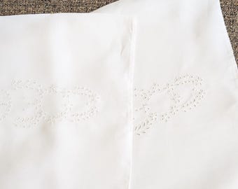 Richelelieu Work Leinen Boudoir Shams Paar Antik 40 x 48 cm