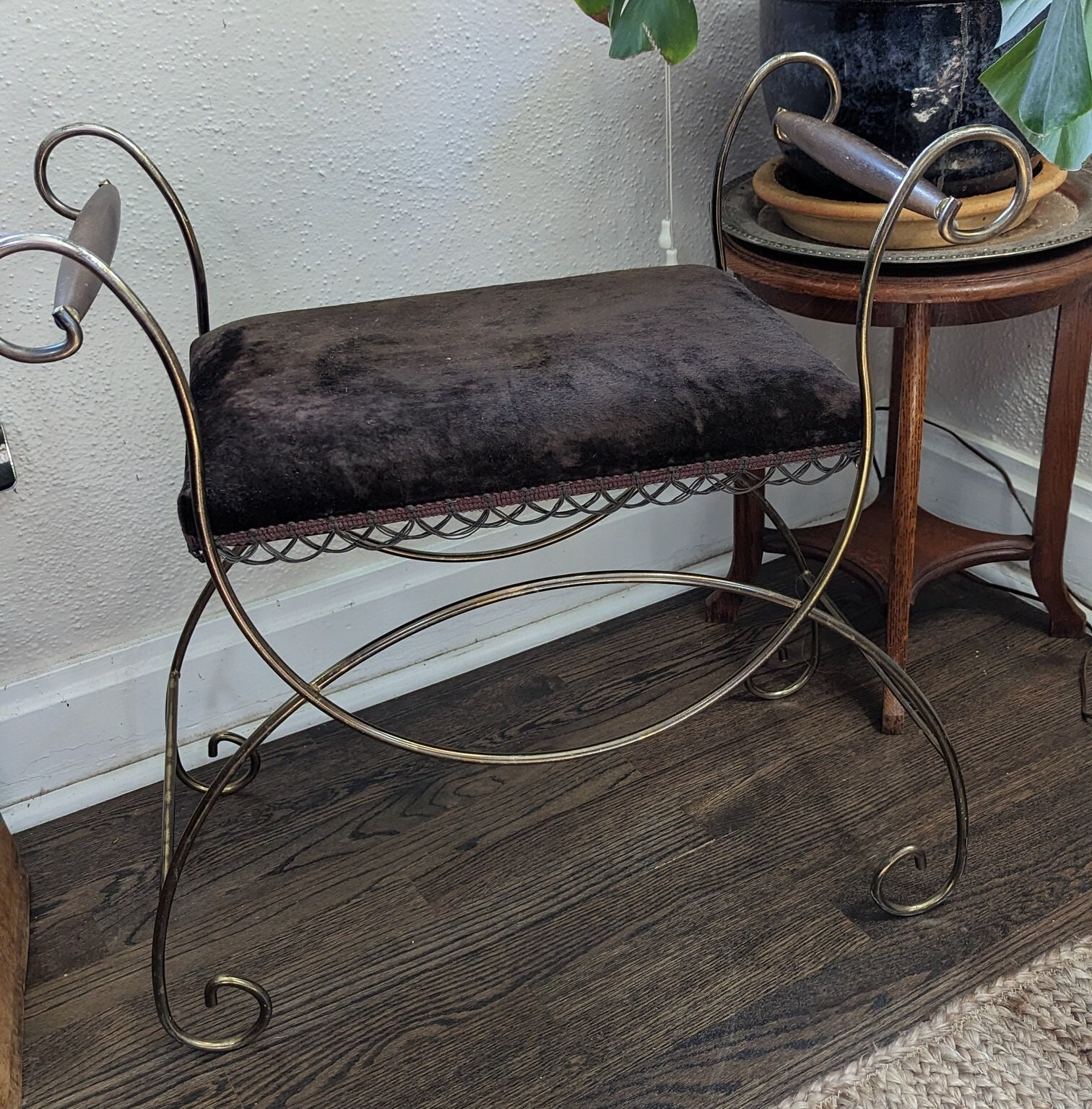 Vintage Mid Century Modern Gold Metal Vanity Stool Bench Etsy
