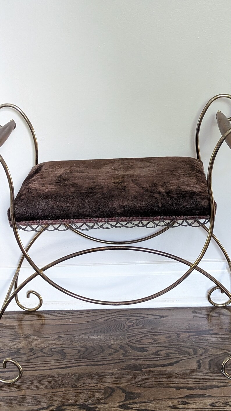 Vintage Mid Century Modern Gold Metal Vanity Stool Bench Etsy