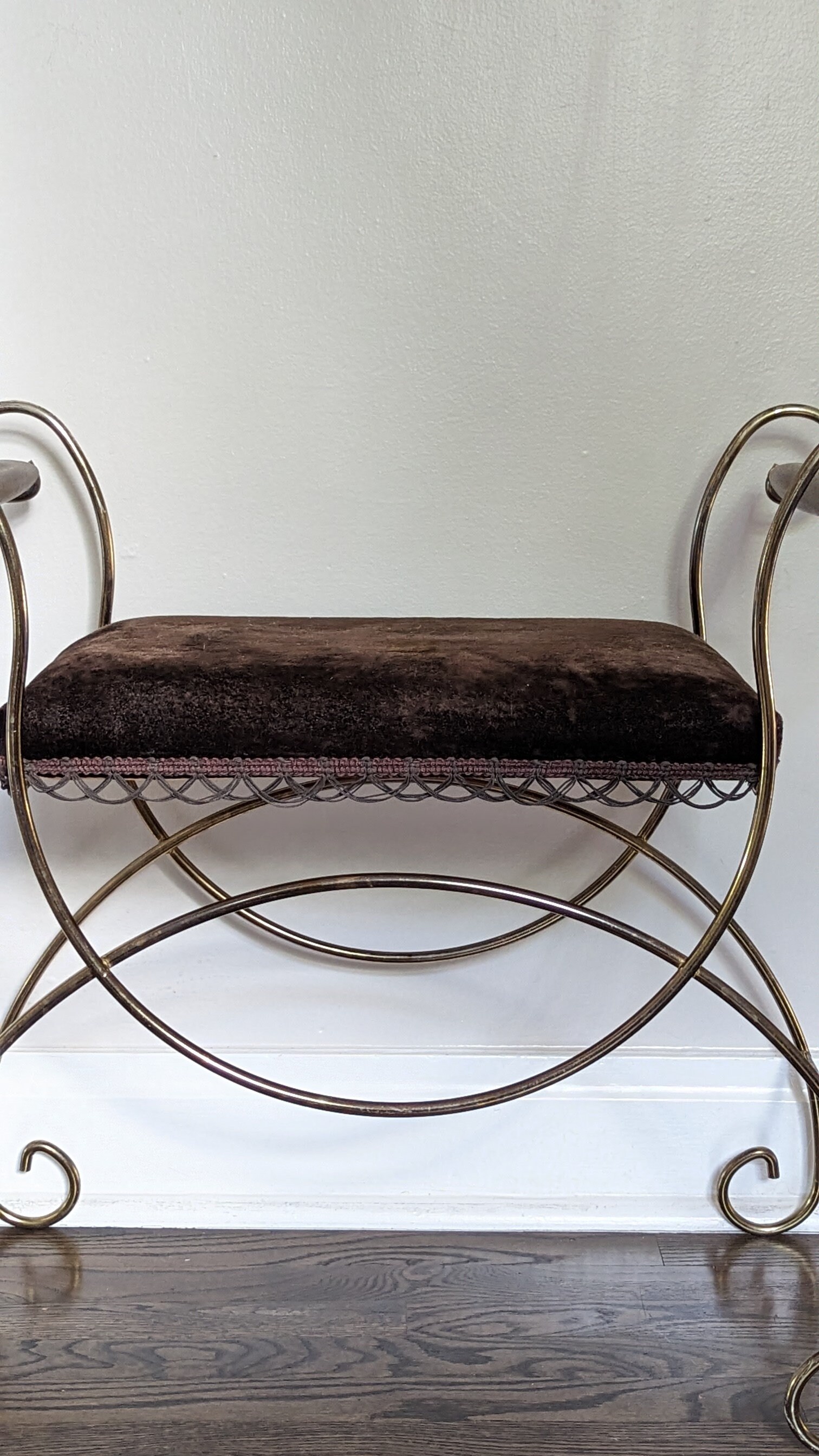 Vintage Mid Century Modern Gold Metal Vanity Stool Bench Etsy