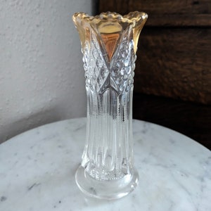 EAPG Antique Glass Tarentum Ladder with Diamonds Vase with Gold c1903