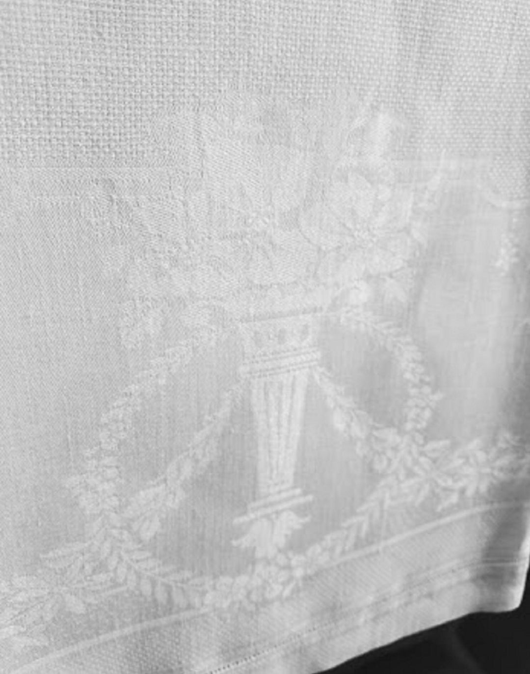 Vintage Grecian Linen Damask Oversized Guest Towel Vase Wreath Floral