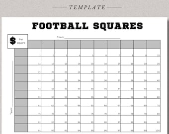 Tabela de quadrados de futebol imprimível, apostas em futebol, folha de apostas, grade de quadrados de futebol, arrecadação de fundos com futebol, jogo de futebol, jogo de festa de futebol