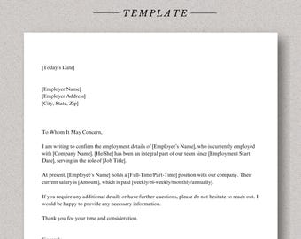 Employment Verification letter template Docs Word PDF Job verification letter verify employment letter confirm employment confirm wages work