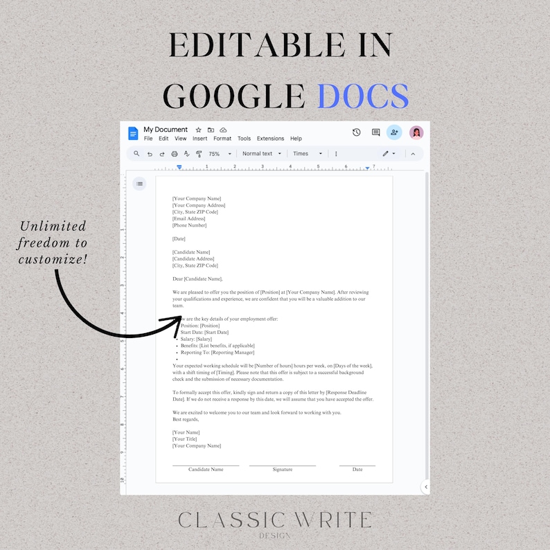 Job Offer Letter Professional Job Offer Letter Template Google Docs ...