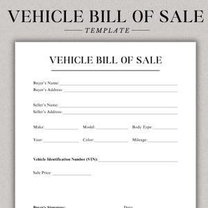 Vehicle bill of sale Printable PDF Word Canva Motor vehicle sale contract bill of sale for car Template to sell car instant download Print