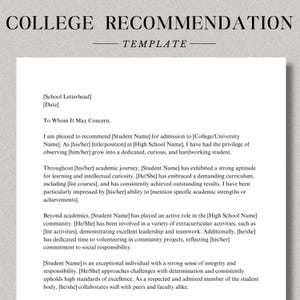 Plantilla de carta de recomendación universitaria Admisión Beca Carta del profesor Google Docs Microsoft Word Carta de admisión universitaria Universidad