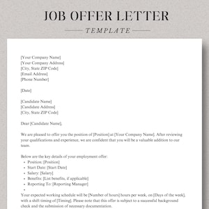 Carta de oferta de trabajo Plantilla de carta de oferta de trabajo profesional Google Docs/Microsoft Word Carta de oferta de empleo Carta de empresa Empleado Aceptar