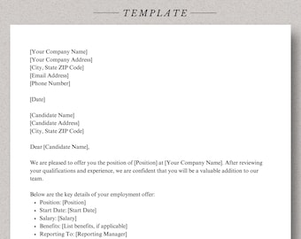 Carta de oferta de emprego Modelo de carta de oferta de emprego profissional Google Docs/Microsoft Word Carta de oferta de emprego Carta da empresa Aceitação de funcionário