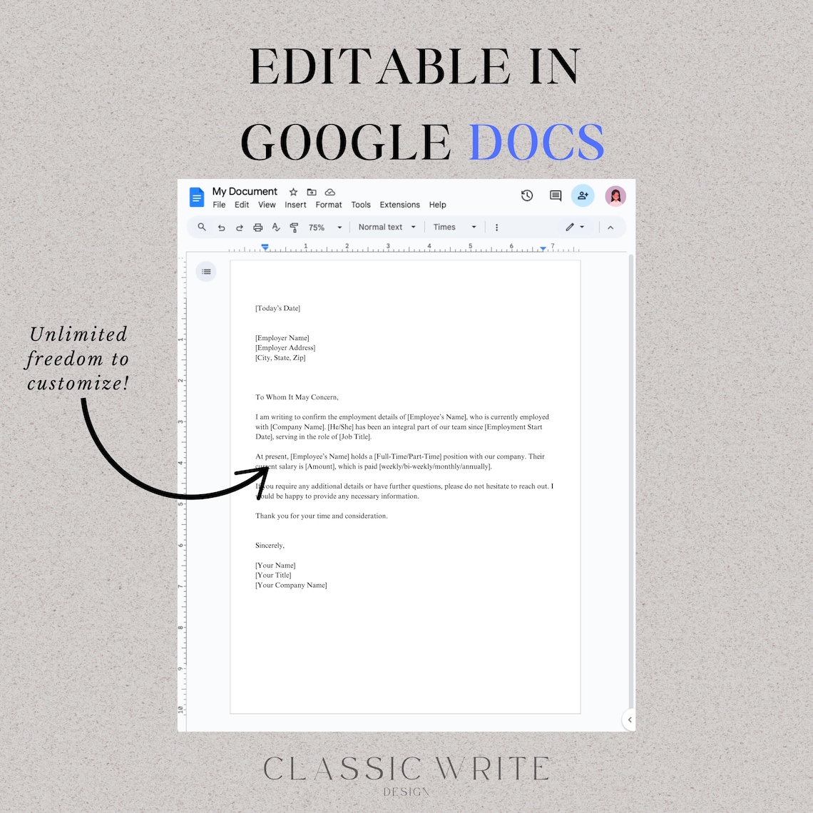 Employment Verification Letter Template Docs Word PDF Job Verification ...