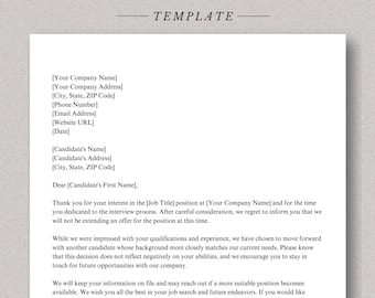 Rejeição de aplicação Modelo de notificação de rejeição de oferta de emprego modelo do Word carta de rejeição de emprego editável download instantâneo rejeição de emprego