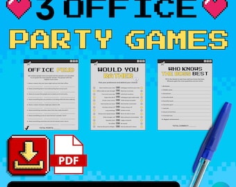 Jogos de escritório, jogos de festa, pacote de jogos de trabalho, jogos divertidos para imprimir, atividade em grupo, jogos de construção de equipe, quebra-gelo de apreciação de equipe, pixel
