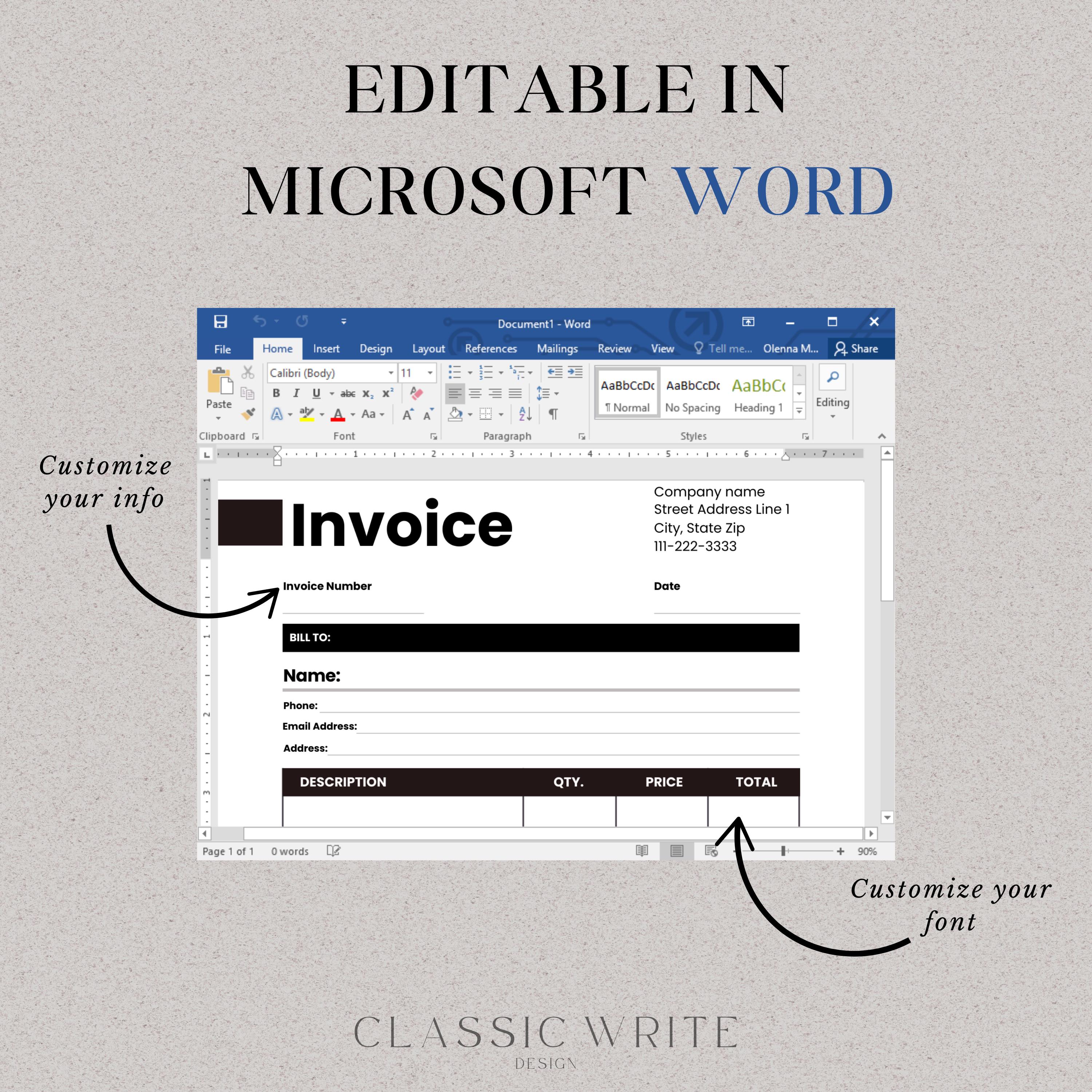 Editable Adobe Invoice Template